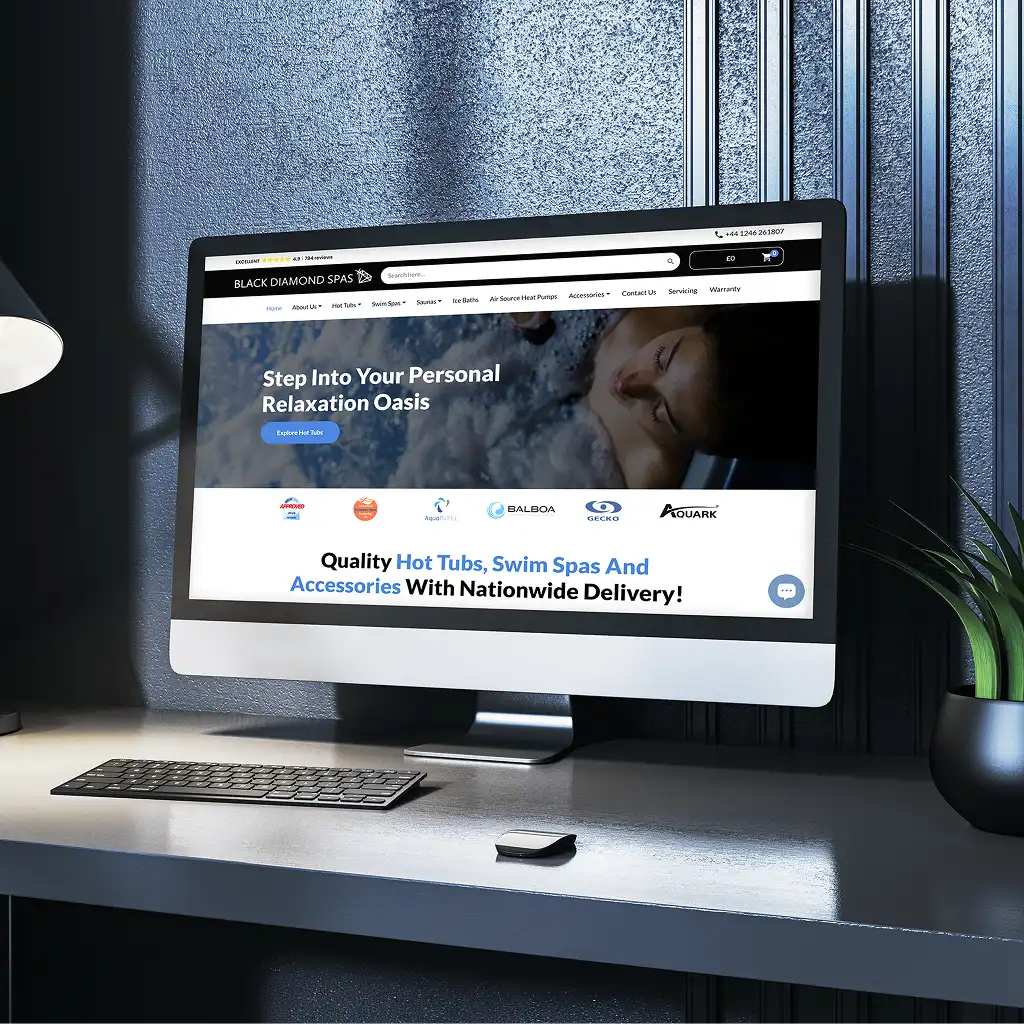 Website redesign after: the new Black Diamond Spas homepage on a desktop